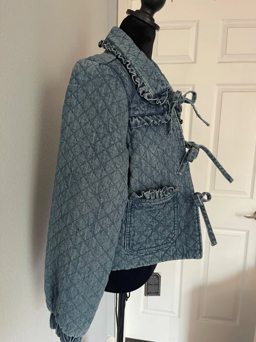Maura Bow-Tie Denim Jacket by Avec Les Filles - Picture 2 of 7